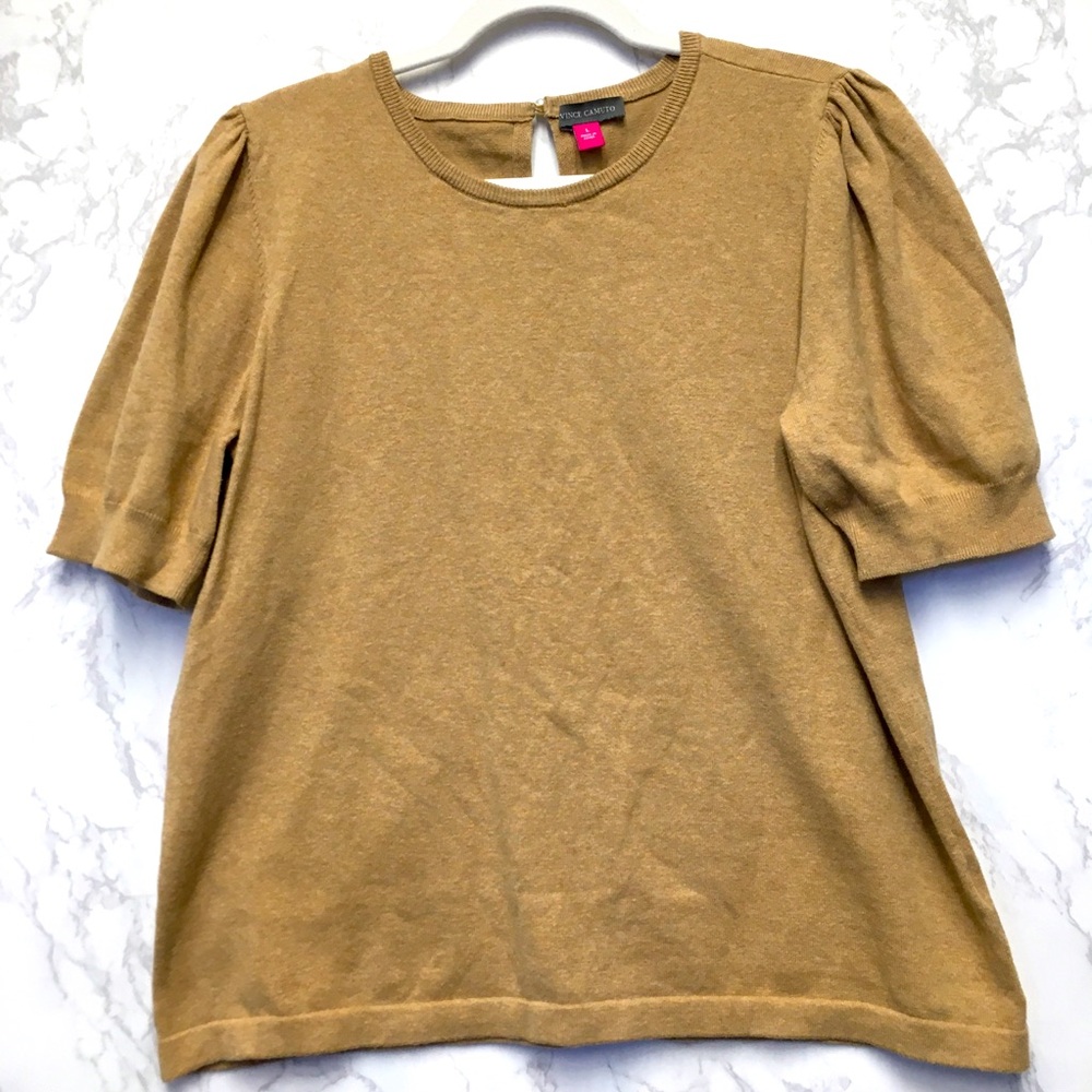 Vince Camuto Short Puff Sleeve Knit Blouse Large Stretch Classic Office Minimal